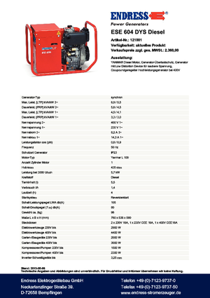 Дизелови генератори Endress ESE 604 DYS DI