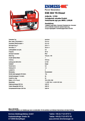 Дизелови генератори Endress ESE 604 YS DI