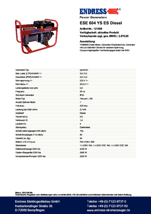 Дизелови генератори Endress ESE 604 YS ES DI