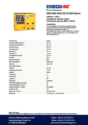 Бензинови генератори Endress ESE 608 DHG ES DI DIN Silent