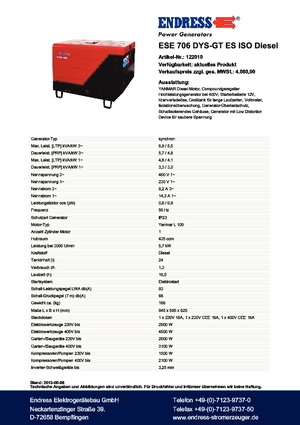 Дизелови генератори Endress ESE 706 DYS-GT ES ISO DI