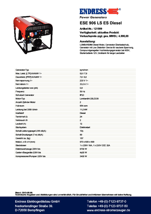 Дизелови генератори Endress ESE 906 LS ES DI