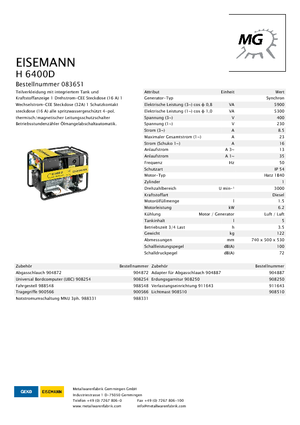 Дизелови генератори Eisemann H 6400 D
