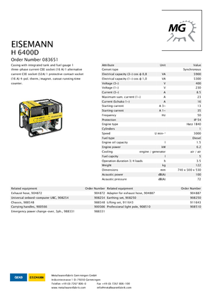 Дизелови генератори Eisemann H 6400 D