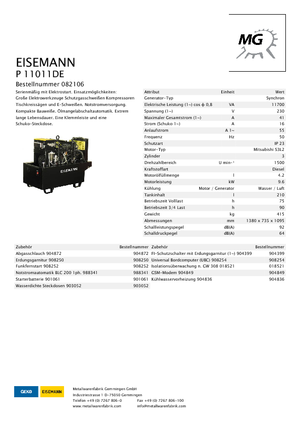 Дизелови генератори Eisemann P 11011 DE