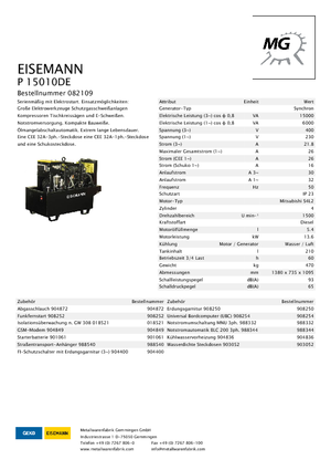 Дизелови генератори Eisemann P 15010 DE