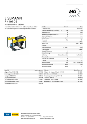 Дизелови генератори Eisemann P 4401 DE