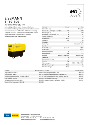 Дизелови генератори Eisemann T 11011 DE