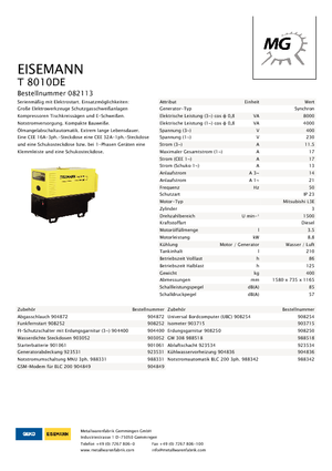 Дизелови генератори Eisemann T 8010 DE