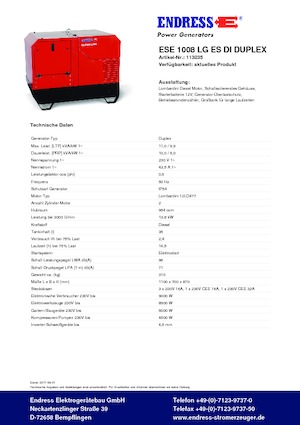 Дизелови генератори Endress ESE 1008 LG ES DI DUPLEX