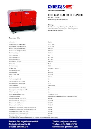 Дизелови генератори Endress ESE 1008 LG ES DI DUPLEX