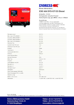 Бензинови генератори Endress ESE 608 DYS-GT ES DI