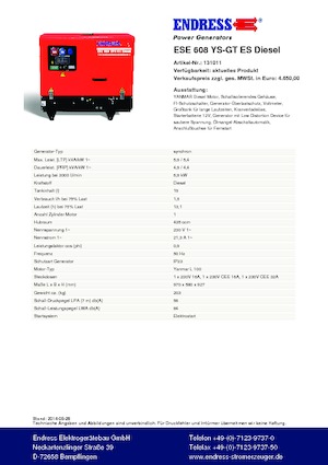 Бензинови генератори Endress ESE 608 YS-GT ES DI