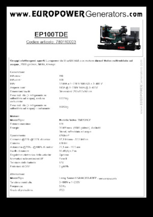 Дизелови генератори Europower EP100TDE (LS)