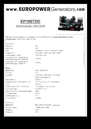 Дизелови генератори Europower EP100TDE (MA)