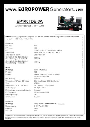 Дизелови генератори Europower EP100TDE-3A (LS)