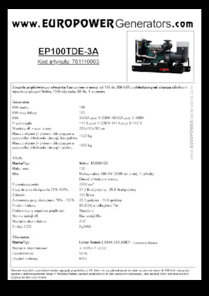 Дизелови генератори Europower EP100TDE-3A (LS)