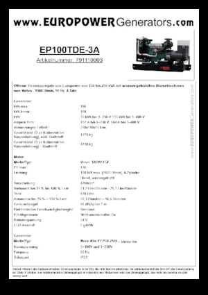 Дизелови генератори Europower EP100TDE-3A (MA)
