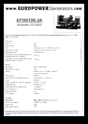 Дизелови генератори Europower EP100TDE-3A (MA)