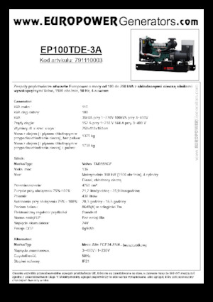 Дизелови генератори Europower EP100TDE-3A (MA)