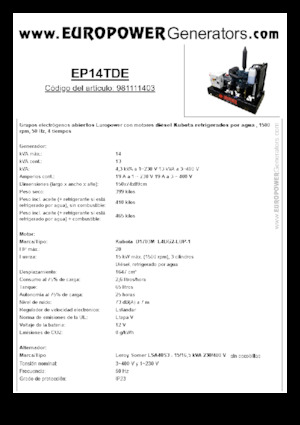 Дизелови генератори Europower EP14TDE (LS)