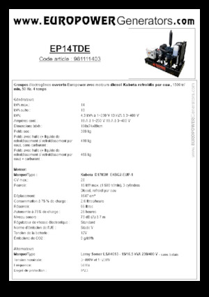 Дизелови генератори Europower EP14TDE (LS)