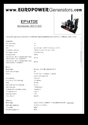 Дизелови генератори Europower EP14TDE (LS)