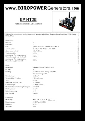 Дизелови генератори Europower EP14TDE (MA)