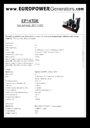 Дизелови генератори Europower EP14TDE (MA)