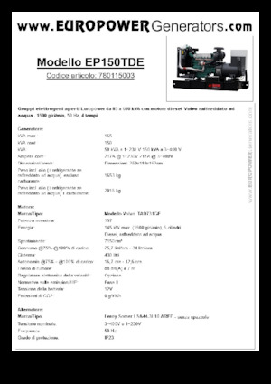 Дизелови генератори Europower EP150TDE (LS)