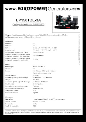 Дизелови генератори Europower EP150TDE-3A (LS)