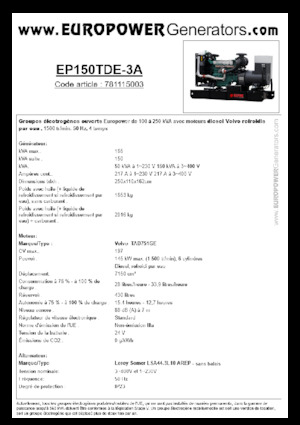 Дизелови генератори Europower EP150TDE-3A (LS)