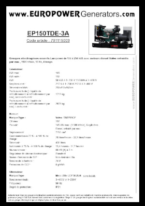 Дизелови генератори Europower EP150TDE-3A (MA)