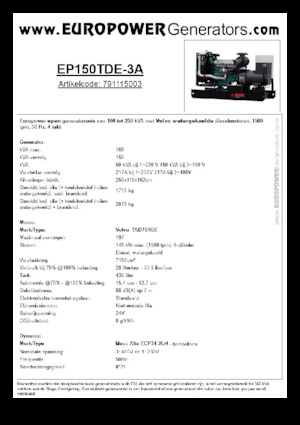 Дизелови генератори Europower EP150TDE-3A (MA)