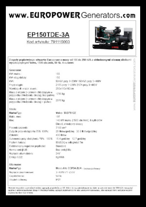 Дизелови генератори Europower EP150TDE-3A (MA)