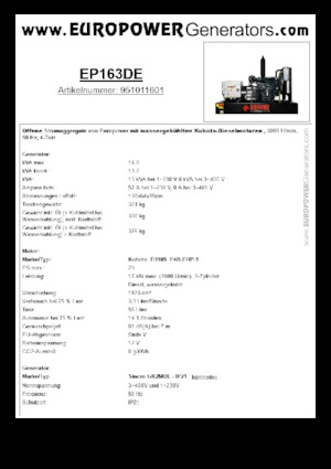Дизелови генератори Europower EP163DE (S)