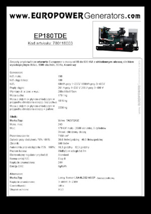 Дизелови генератори Europower EP180TDE (LS)