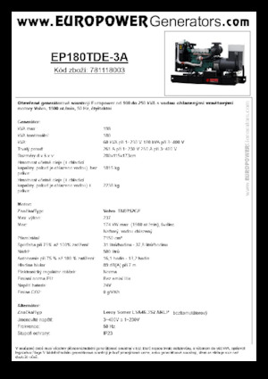 Дизелови генератори Europower EP180TDE-3A (LS)