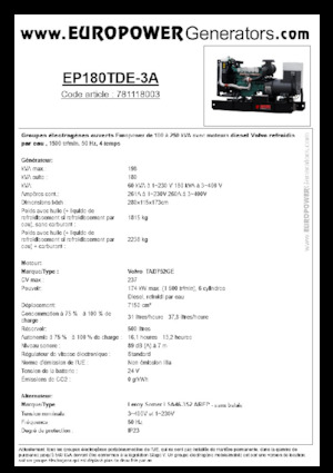Дизелови генератори Europower EP180TDE-3A (LS)