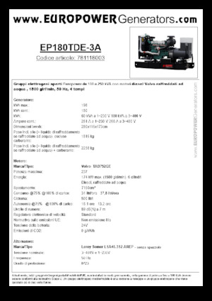 Дизелови генератори Europower EP180TDE-3A (LS)