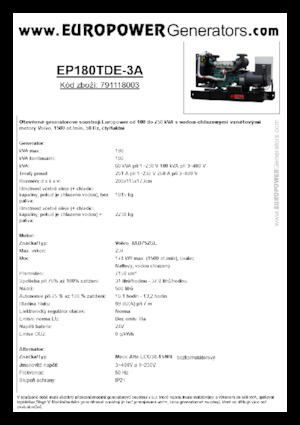 Дизелови генератори Europower EP180TDE-3A (MA)