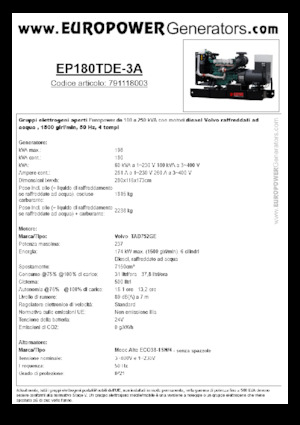 Дизелови генератори Europower EP180TDE-3A (MA)