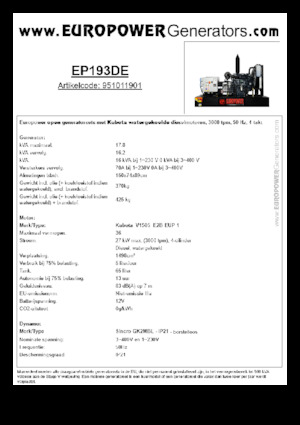 Дизелови генератори Europower EP193DE (S)