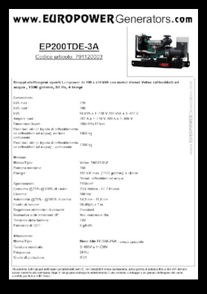 Дизелови генератори Europower EP200TDE-3A (MA)