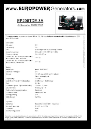 Дизелови генератори Europower EP200TDE-3A (MA)