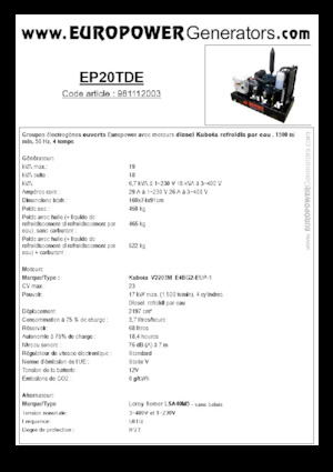 Дизелови генератори Europower EP20TDE (LS)