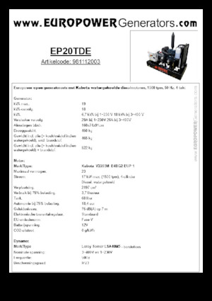 Дизелови генератори Europower EP20TDE (LS)