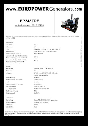 Дизелови генератори Europower EP243TDE (MA)