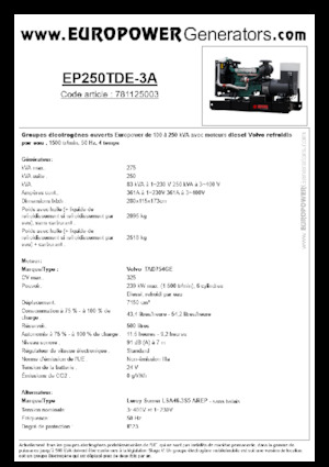 Дизелови генератори Europower EP250TDE-3A (LS)