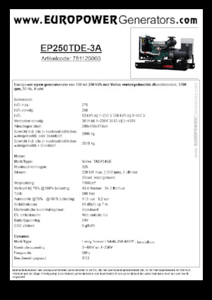 Дизелови генератори Europower EP250TDE-3A (LS)
